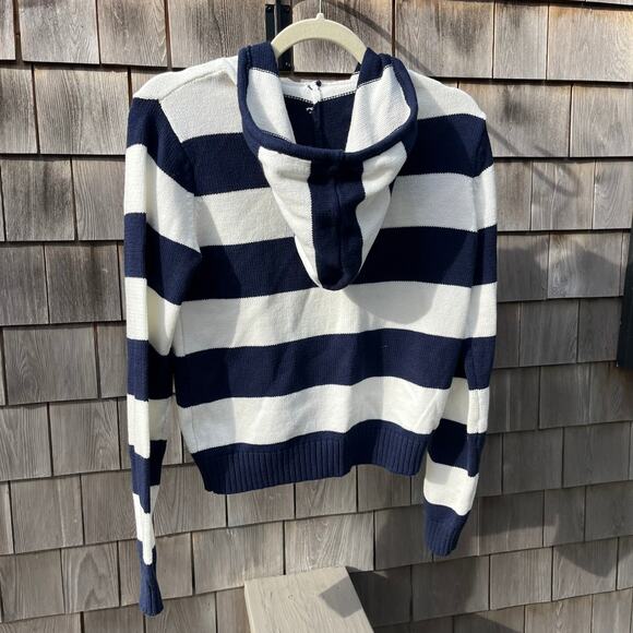 PINK ROSE, NWT, Knitted Zip Up Hooded Sweater, Blue & White Striped, Medium - Picture 4 of 4